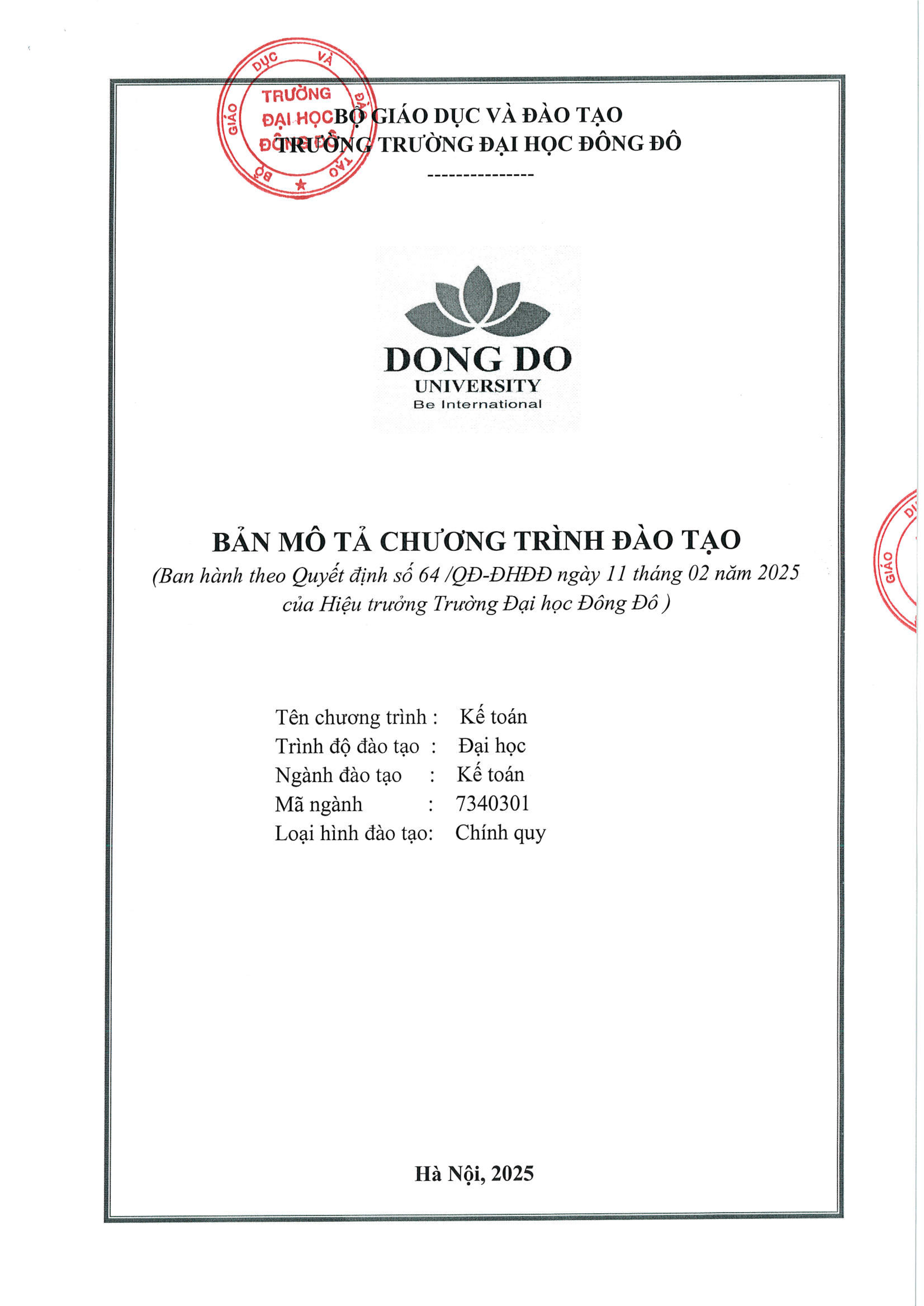 Bản mô tả chương trình đào tạo ngành Kế toán